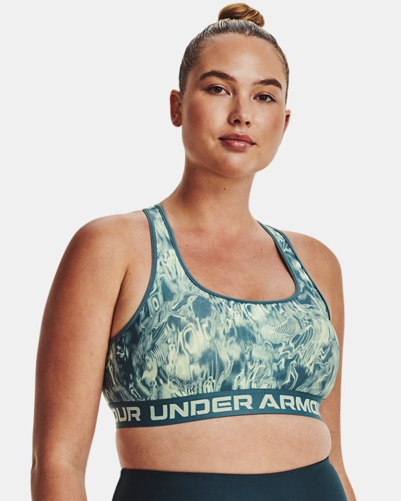 Women's Armour® Mid Crossback Mid Printed Sports Bra, Blue, pdpMainDesktop image number 4